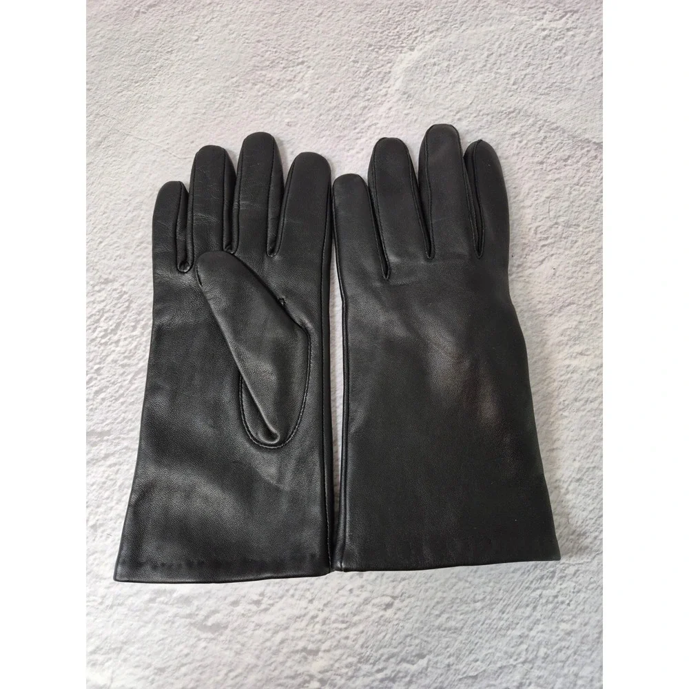 Isotoner Black Genuine Leather Gloves 100% Cashmere Lining Size Medium